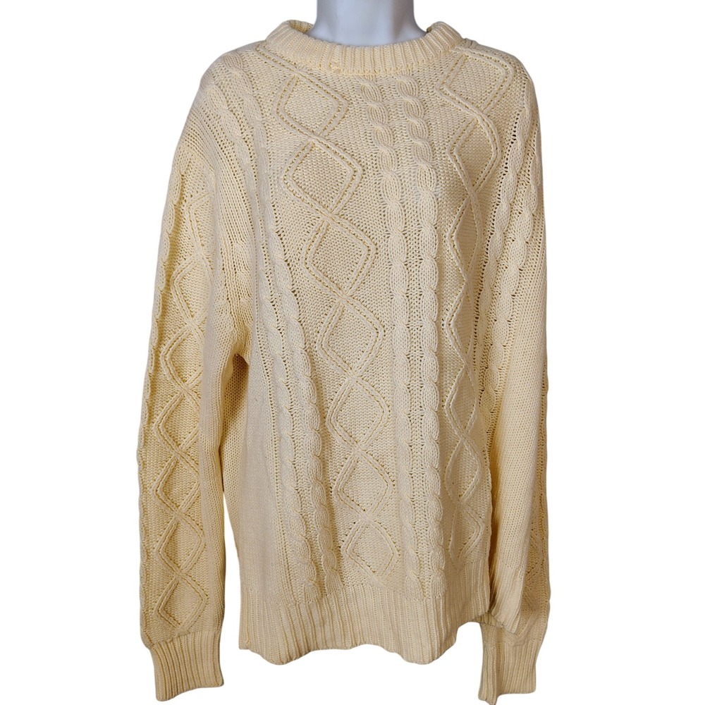 Vintage Anderson Little Cream Yellow Cable Knit Sweater Crewneck Mens XL 25x29